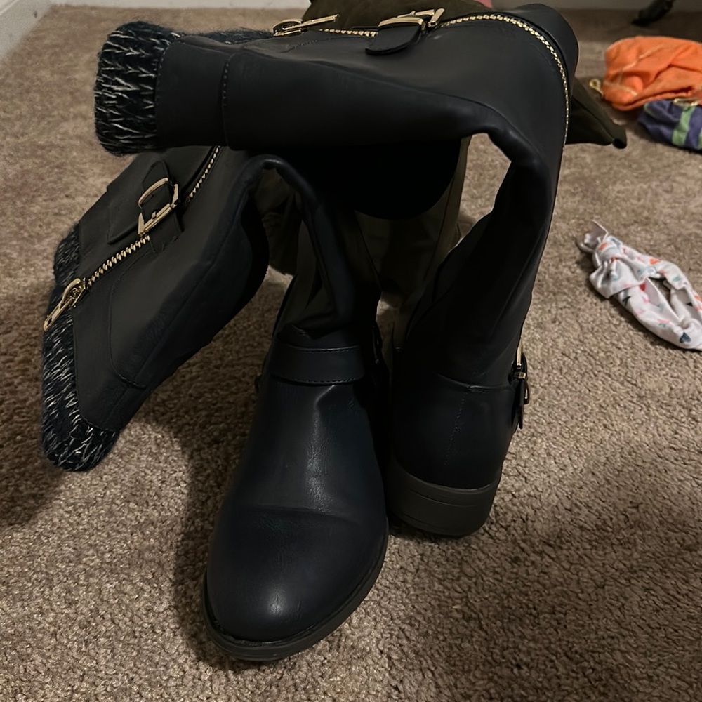 Navy Blue Calf High Boots